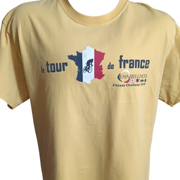 Large T-shirt Tour De France EHA Wellness 2016 Yellow Gildan L Ultra Cotton - Picture 2 of 5